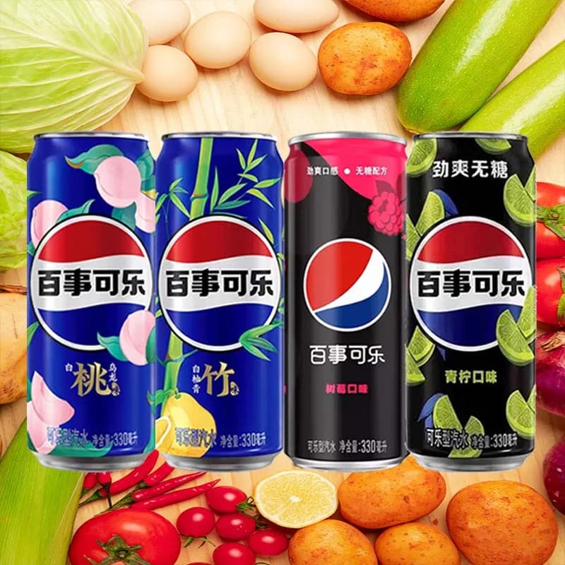 Pepsi Coke 11.65oz(330ml)*3 cans Peach Oolong,Pomelo and Bamboo ,Sugar Free Lime,Sugar Free Raspberry
