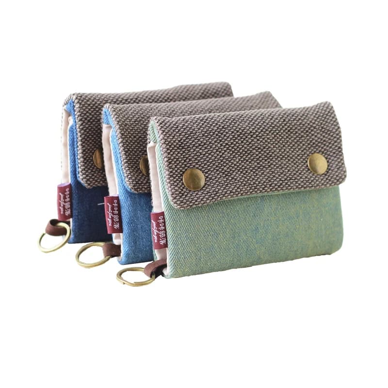 Handmade Three Fold Fabric Wallet Women Men Simple Short Zipper Purses for Teens Personality Multi-function Key Bag Card Holder