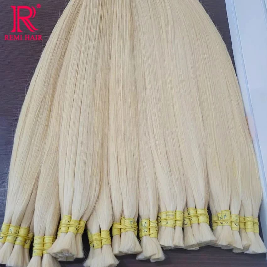 100% Real Human Hair Extensions 613 no Weft Honey Blond Hair Bulks Vietnamese Virgin Hair Straight Weaving Hair for Braiding