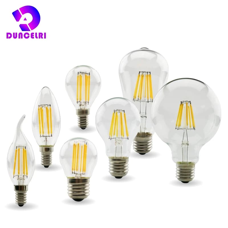 Retro Edison E27 E14 LED Filament Bulb Lamp 220V-240V Light Bulb C35 G45 A60 ST64 G80 G95 G125 Glass Bulb Vintage Candle Light