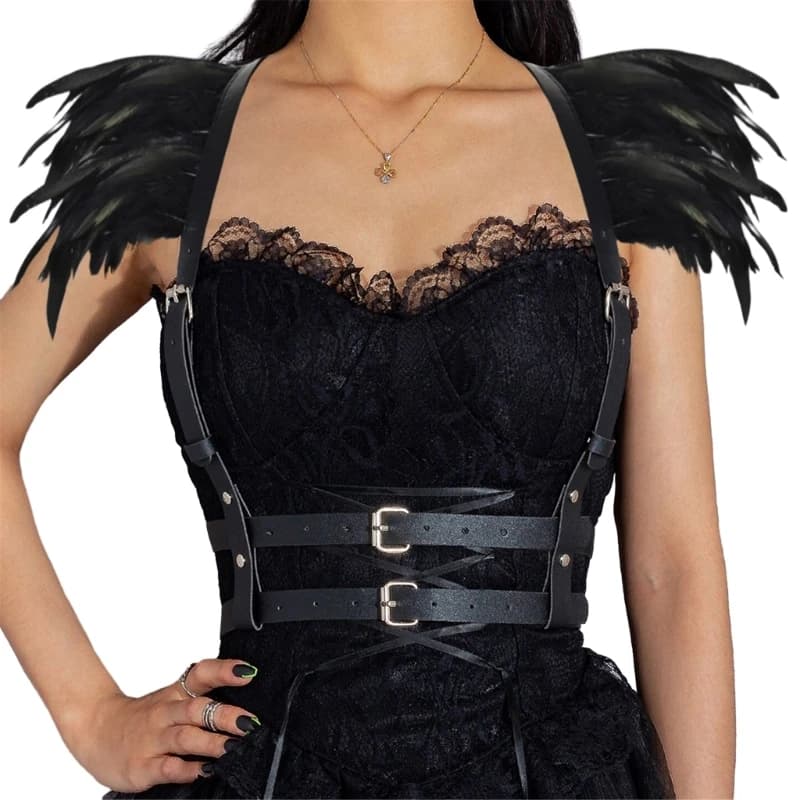 Punk Waist Harness Belt Leather Body Jewelry Epaulette Shoulder Wing for Womens
