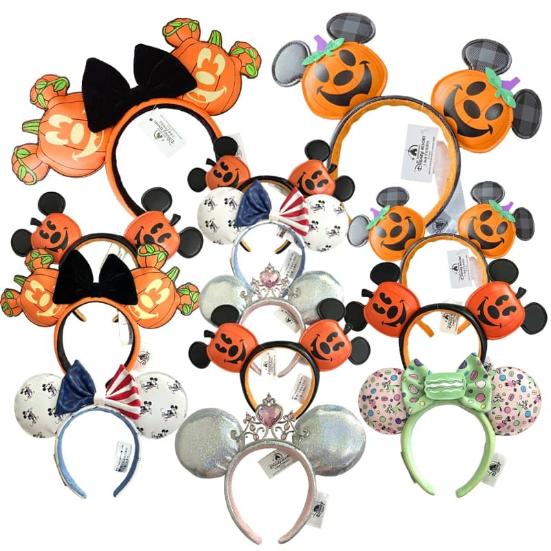 Disney pumpkin Mickey Minnie Headband Adults/Child Disneyland PU Leather Bow Ear Women Christmas Gifts