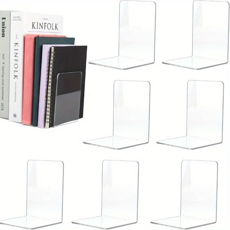 4/8pcs Set Clear Acrylic Bookends - Desktop Display Stands for Office, Home & Retail Use, Book Storage, Transparent