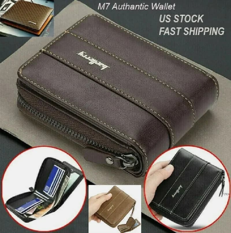 Leather Men’s Wallet Luxury Mens Purse Male Zipper Card Holders with Coin Pocket Rfid Wallets Gifts for Men Money Bag 2024