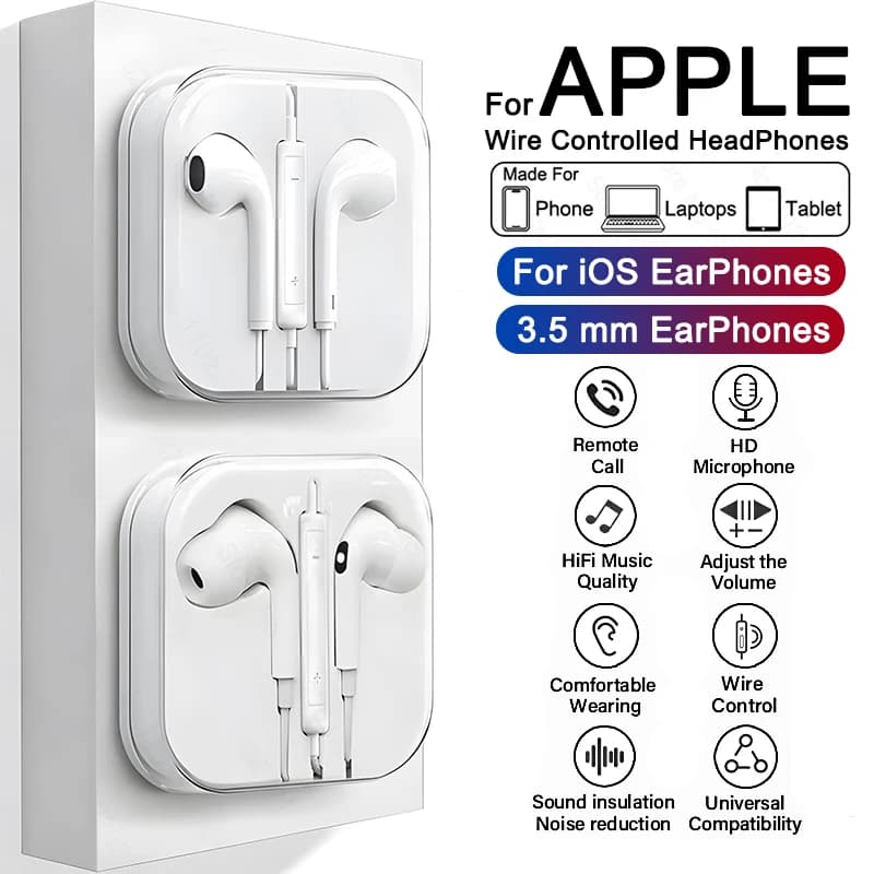 For Apple iPad Tablet Laptops Earphones 3.5mm Stereo Wired Earbuds For iPhone 16 15 14 13 12 11 Pro Max X XS 7 8 Plus Headphones