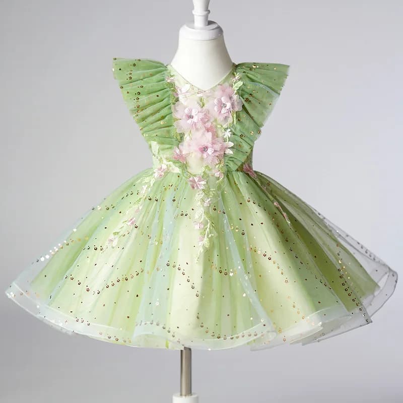 Baby's Girl Elegant Princess Birthday Communion Dress 2025 Spring Holiday 2 8 10 Years Childhood Dresses Children Green Clothes