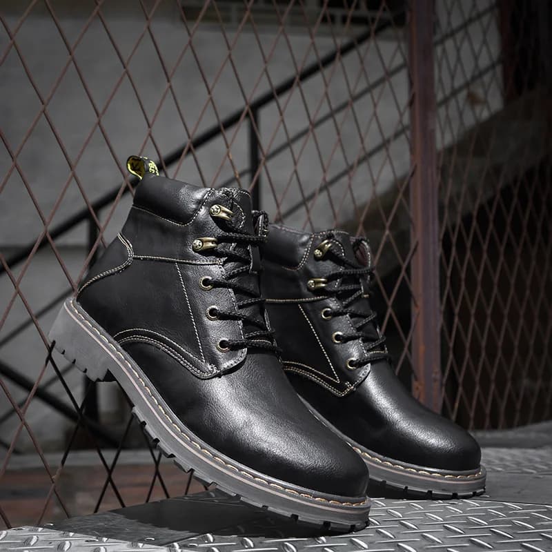 Autumn Winter Classic Black Boots for Men Warm Plush Genuine Leather Boots Big Size 46 Work Boots for Men Botines Para Hombre