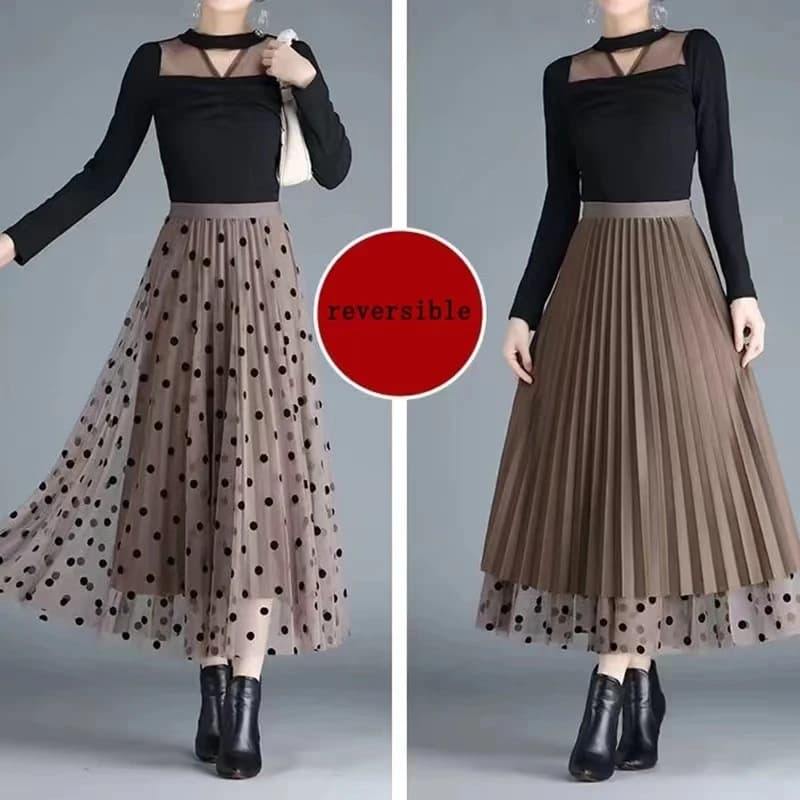 Elegant Mid-length All-match High-waist Slimming Flocking Floral Mesh Long Gauze Skirts Women Autumn Spring High Waisted