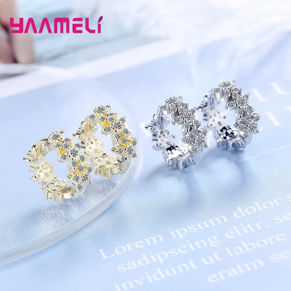 925 Sterling Silver Cute Gold Statement Hoop Earrings For Women Girls Trend CZ Crystal Fashion Jewelry Wholesale