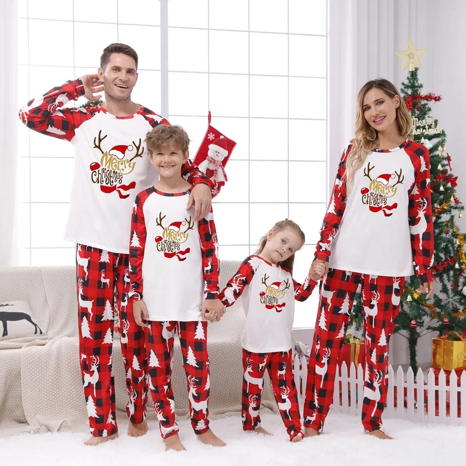 Christmas Family Pajamas Santa Trees Printed Mother Daughter Matching Clothes Casual Soft Sleepwear Xmas Family Look Clothing