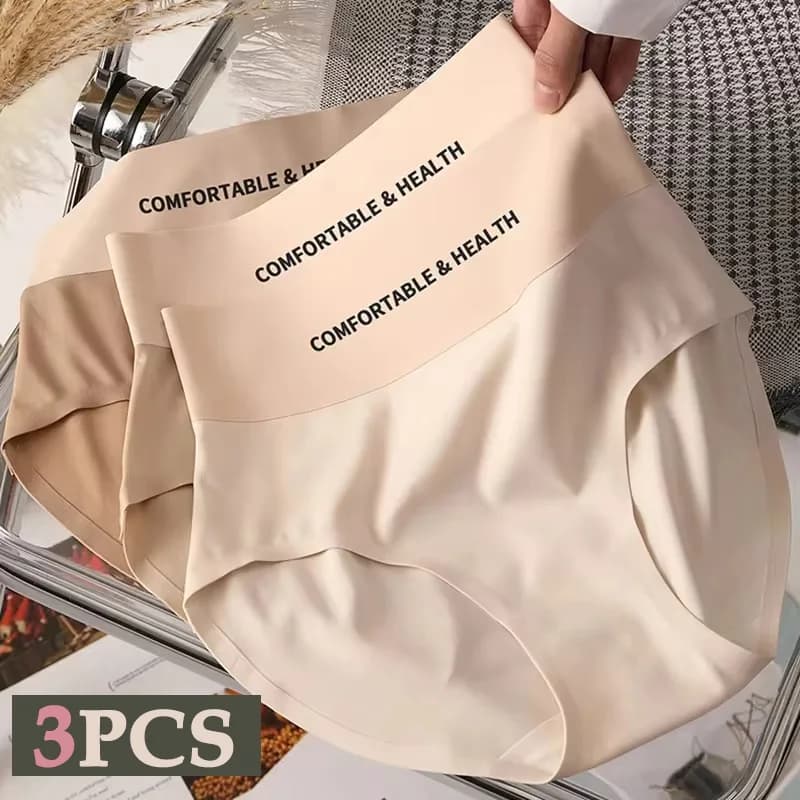 3pcs High Waist Women's Panties Underwear Seamless Invisible Briefs Panties Female Ice Silk calzones para mujer Brief