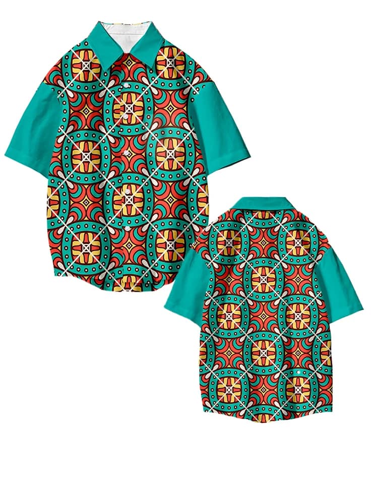 Lianshuo2022 Rétro Chemise Hommes Impression Nouvelle Ethnique Ample à Manches Courtes Revers Chemise Décontracté été Mince Haut