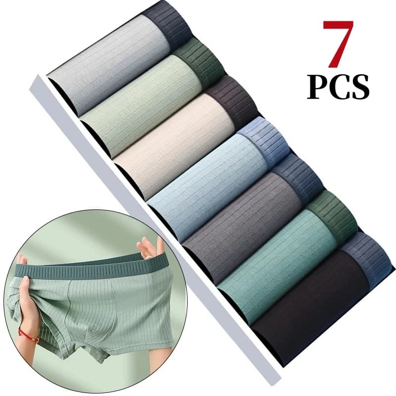 7Pcs/Lot Men's Cotton Underwear Boxer Shorts Pure Cotton Breathable Mid-waist High Elasticity Men's Sexy Soft Men's Shorts L-4XL