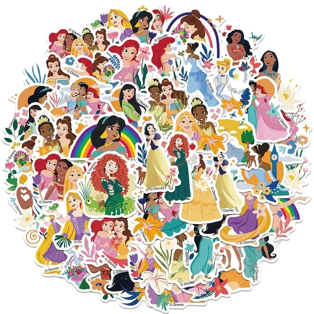 50PCS Cartoon Princess Stickers Disney Cute Decals DIY Diary Laptop Luggage Skateboard Graffiti Decals Classic Kid Toy