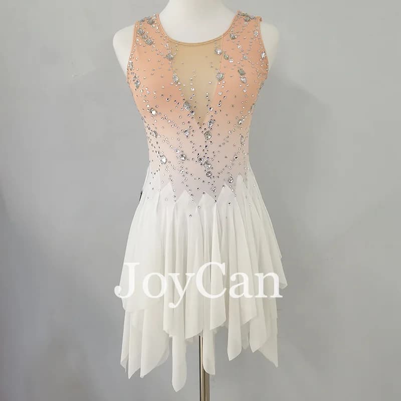 JoyCan Ice Figure  Skating  Dress Girls White Spandex Stretchy Competition Dance Wear Customized
