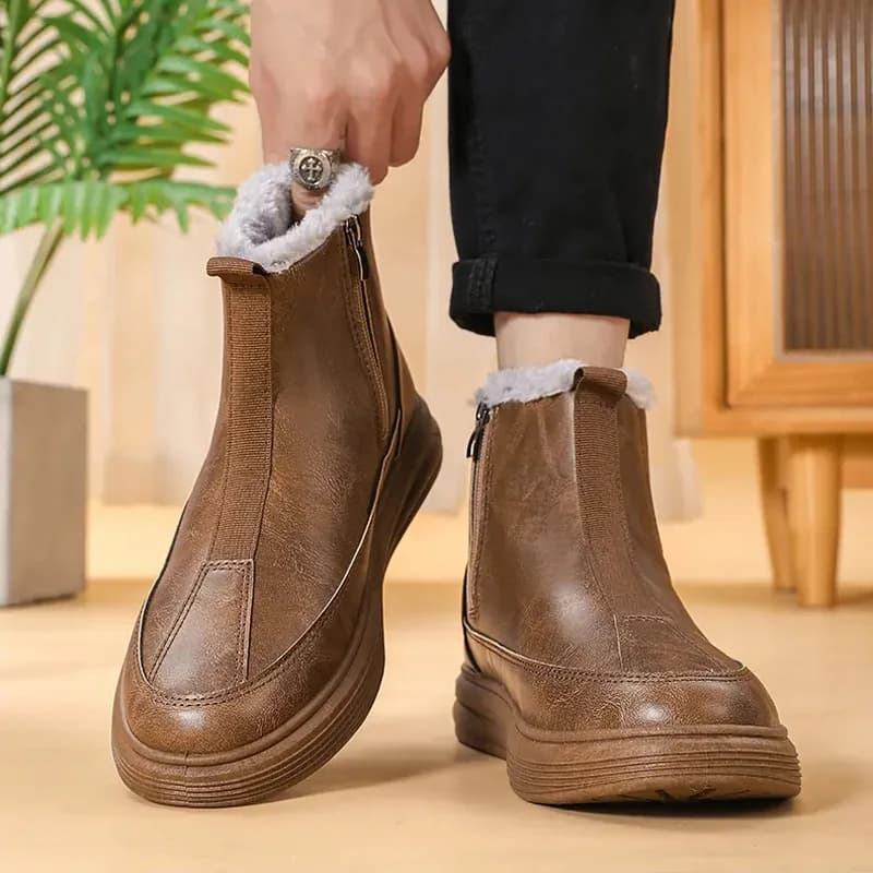 Winter Men's Outdoor Snow Boots Warm and Plush Comfortable Cotton Shoes Fashion and Casual Cold-proof Ankle Boots with Zippers