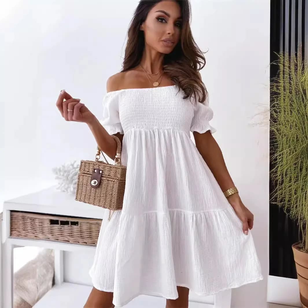 Elegant Women's White Summer Backless One Shoulder Mini Dress Woman Fashionable Short Sleeved Chest Wrapped Party Vestidos S-3XL