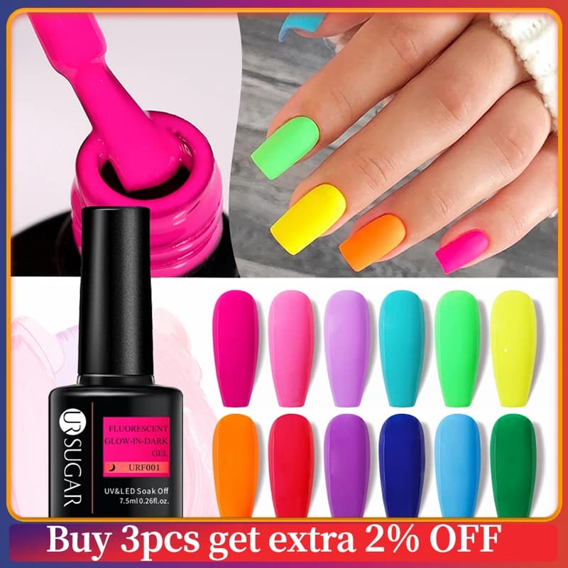 UR SUGAR 7.5ml Neon Fluorescent Glow-in-dark Gel Nail Polish Soak Off Luminous Neon UV LED Varnish Need Matte Top Coat