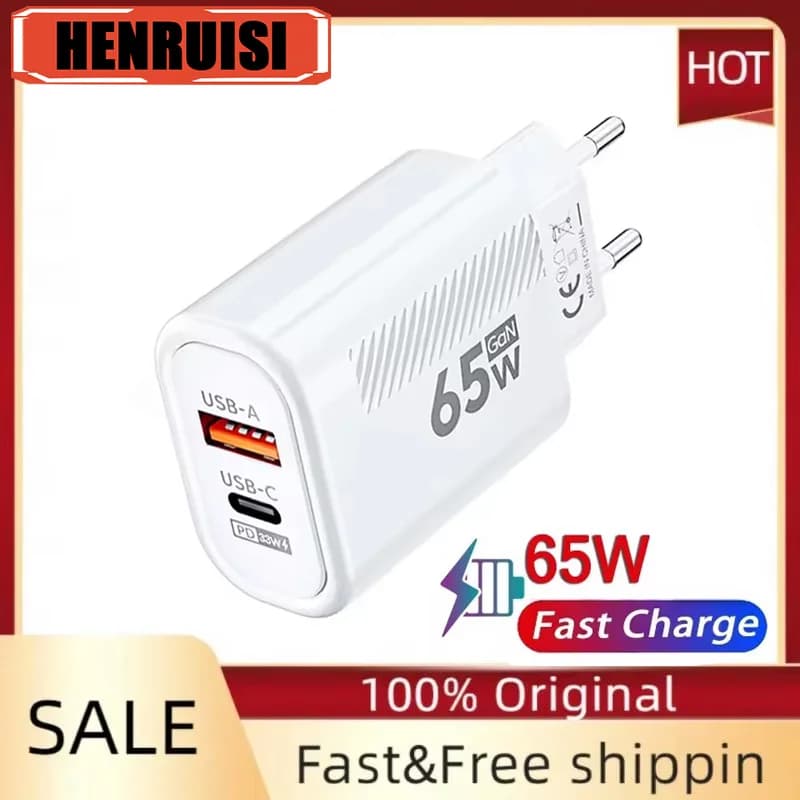 65W USB C Fast Charger GaN Type C PD Mobile Phone Charger Adapter For iPhone EU US Plug Travel Wall Charger For Xiaomi Samsung