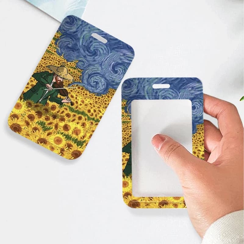 Sunflower Bush Playing Violin Transparent Card Holder Men Work Credential Case Gift Boy ID Card Holder Door Card Case Lanyard