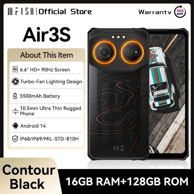 IIIF150 Air3S Rugged Phone Android 14 Mobile Phone 16GB 128GB 16MP Camera 5500mAh Ultra-Thin Rugged Phone Global Version
