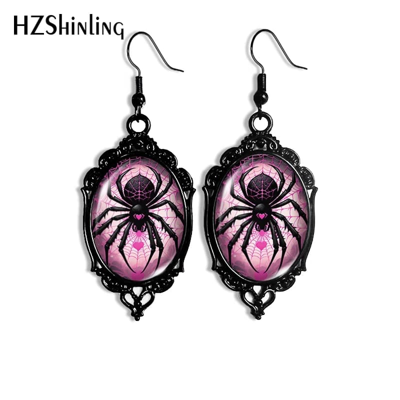 2024 New Halloween Spider Dangle Earring Black Lace Earrings Oval Glass Photo Jewelry Gifts Party