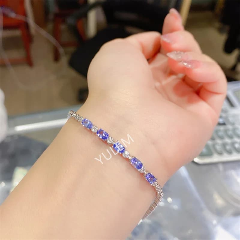 YULEM Natural Tanzanite Bracelets oval gem stone 3*5mm S925 Sterling Silver Bracelet Natural Gem Birthstone