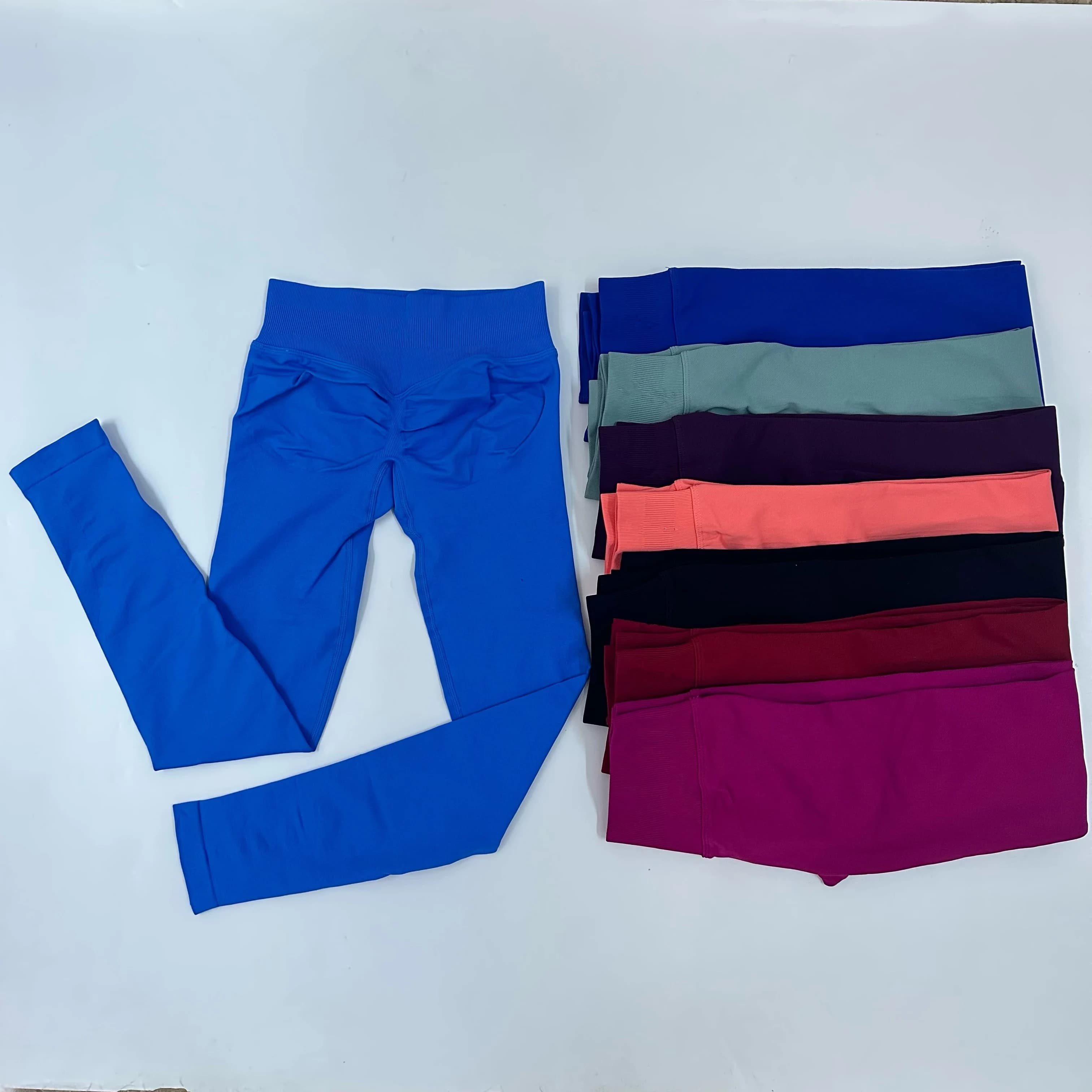 No Logo Yoga Leggings for Women Seamless Yoga Pants Scrunch Butt Lifting Gym Leggings Low Ribbed Waistband Fitness Sports Tights