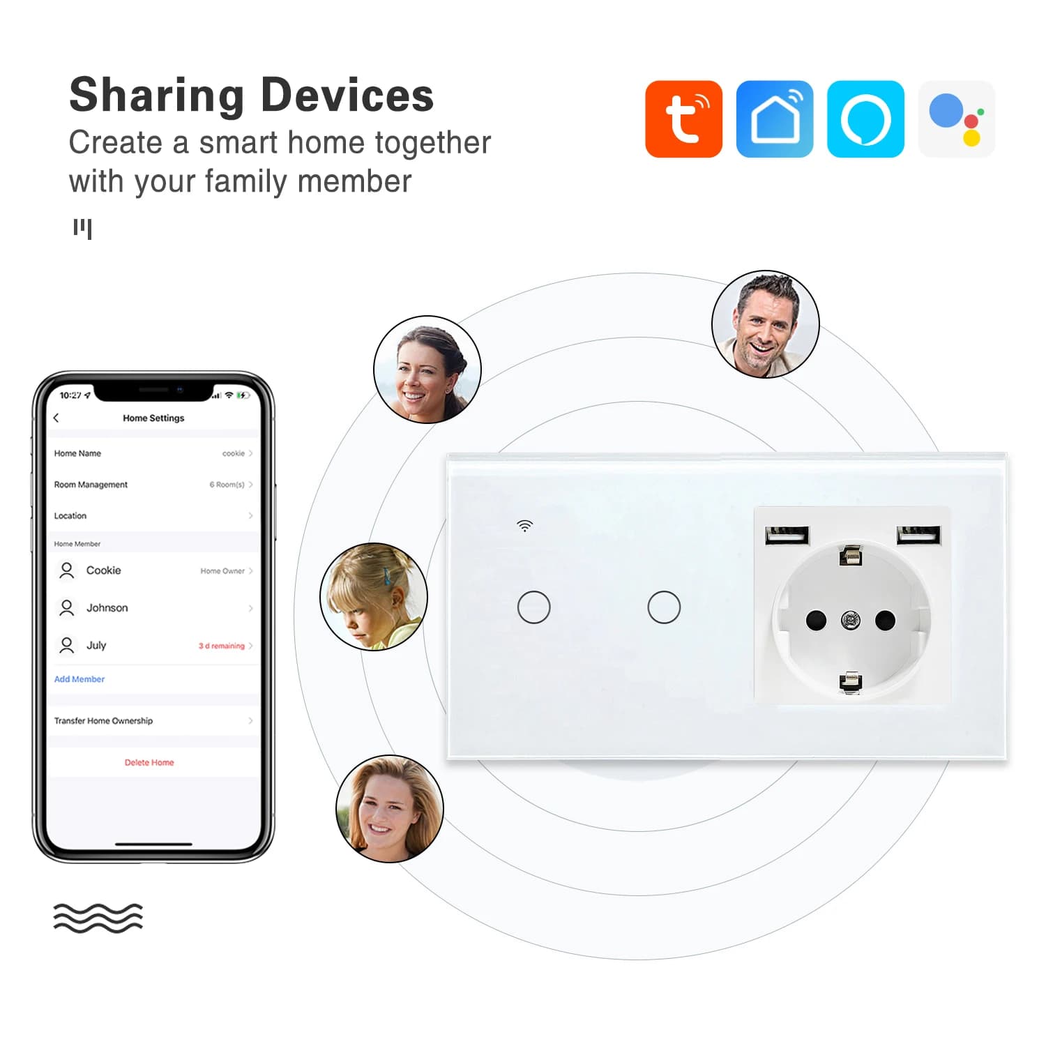 UBARO EU 157*86mm Tuya Smart Home Wifi Wall Switch Socket Inteligente Sensor Switches Work With Alexa Alice Assistant Voice APP