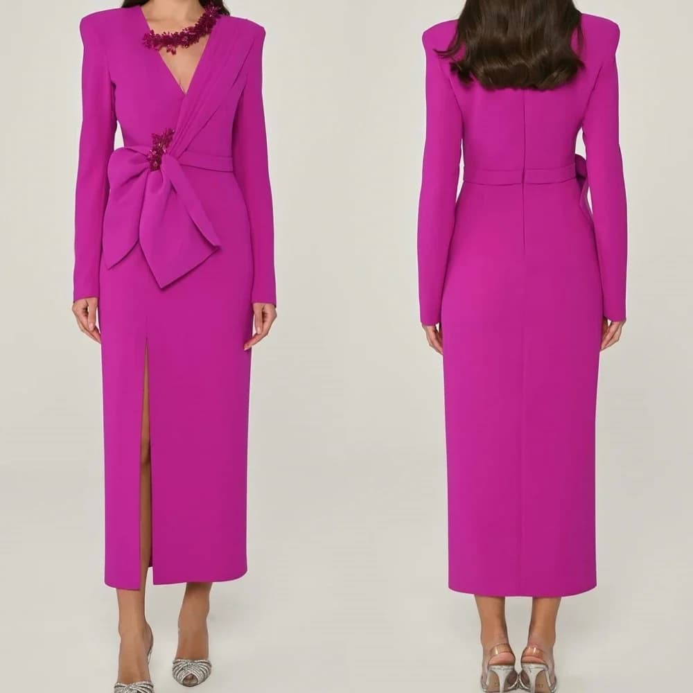 Prom Dress Saudi Arabia Classic Modern Style Formal Evening V-Neck A-line Beading Pleat Satin Bespoke OccasioncustomizedCL-748