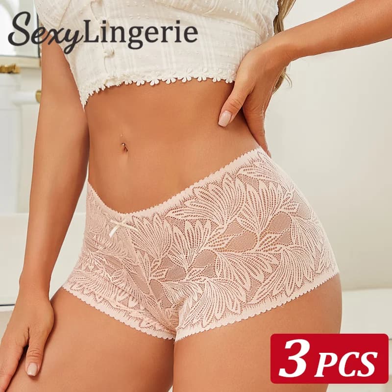 3Pcs Women's Seamless Lace Briefs Women Plus SizePanties Solid Color Breathable Underwear Female Low Waist Soft Lingerie S-XL