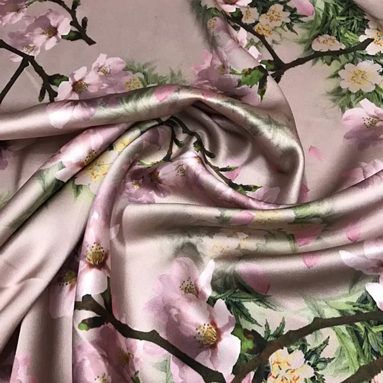 High Quality Inkjet Silk Fabric 40momme Pink Color Blossom Soteil Thick Cheongsam Clothing