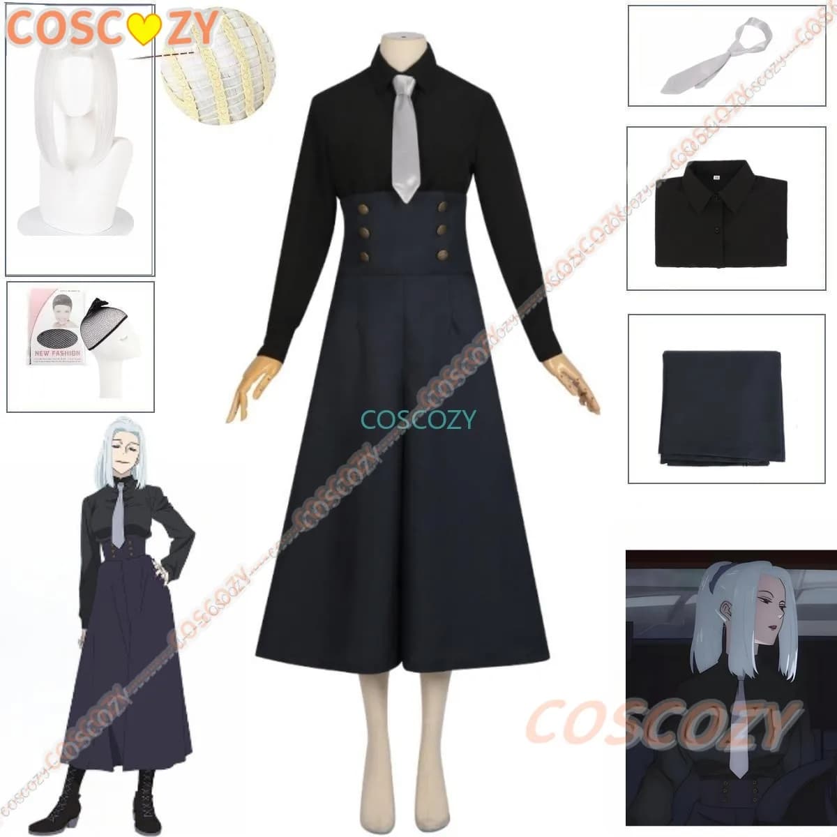 Anime Jujutsu Kaisen Season 2 Mei Mei Cosplay Costume Wig Anime Uniform Shirt Pants Tie Jujutsu Cosplay Outfits Halloween Suits