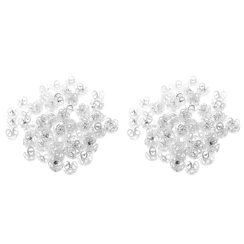200-Piece Silver 4-Leaf Filigree Bead Caps Fitting Huge Beads For Jewelry Making(8Mm)