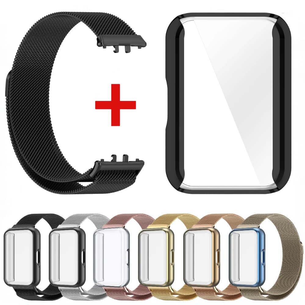Strap+Case for Samsung Galaxy Fit 3 SM-R390 Milanese Metal Bracelet for Samsung Galaxy Fit 3 Smart Watch TPU Protective Cover