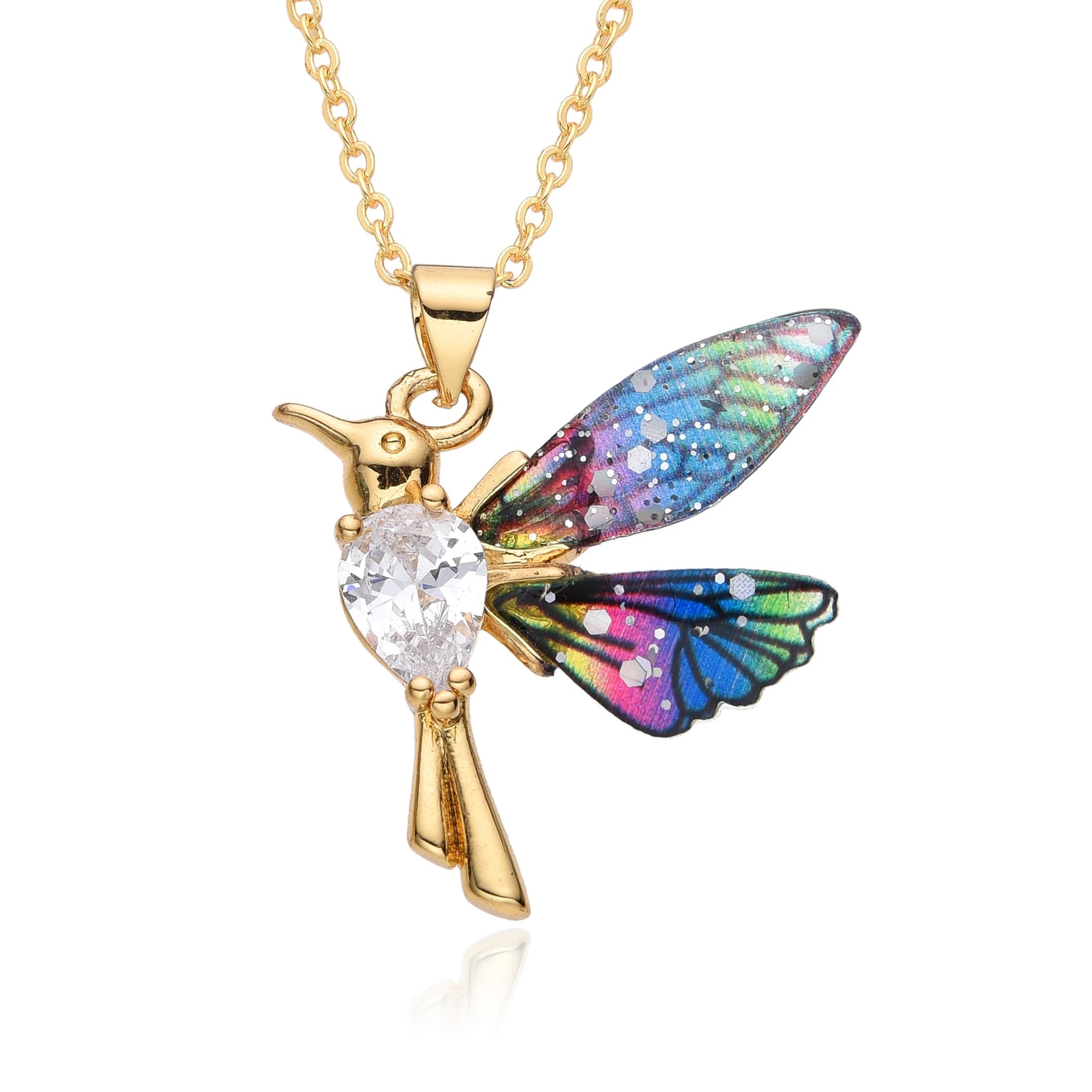 Colorful Resin Hummingbird Charms Gold Color Inlaid CZ Necklace for Women Choker Chain Pendant DIY Jewelry Accessories Wholesale