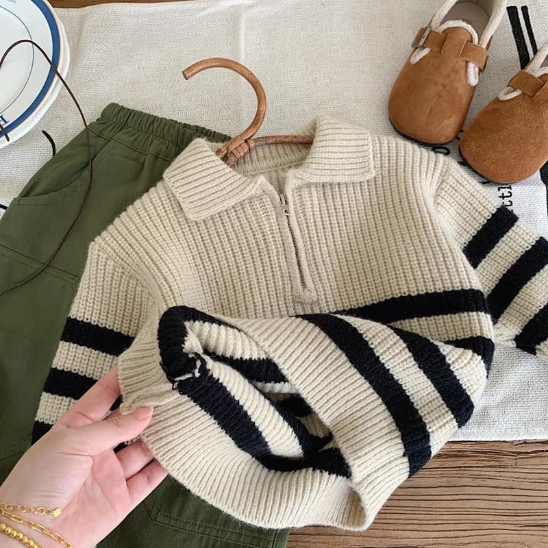 Boys Woolen Sweater Crochet Cotton Windbreak 2024 Lapel Autumn Winter Thicken Christmas Gift School Warm Children's Clothing