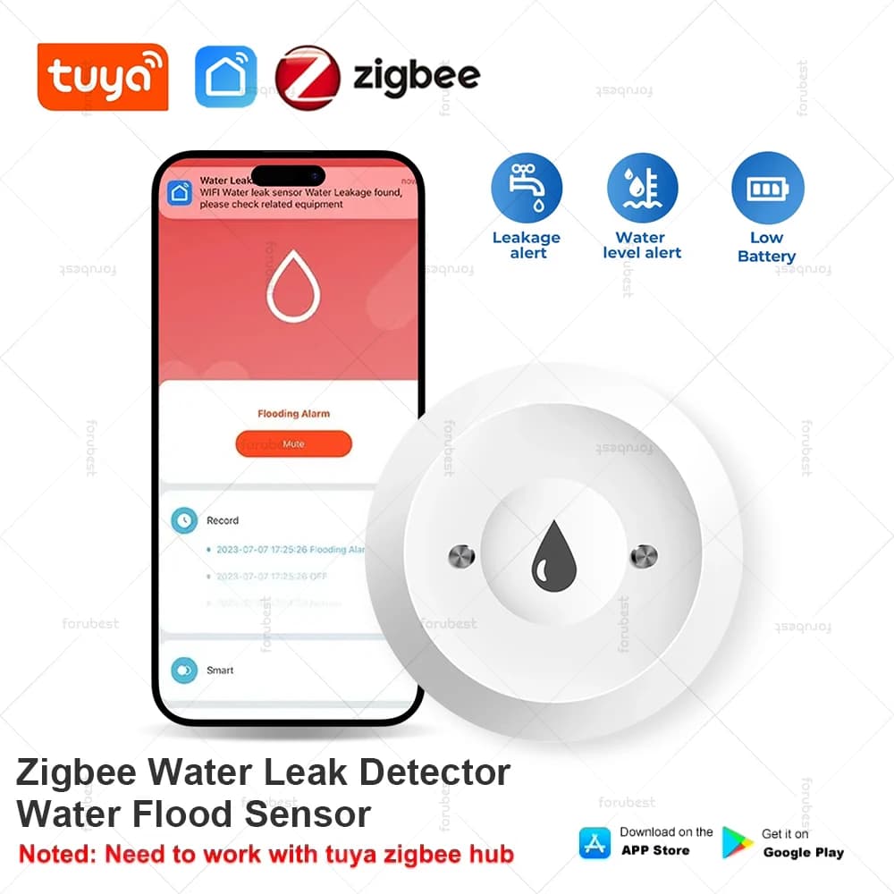 Tuya Zigbee Water Leak Detector Water Flood Water Sensor Smart Life APP Remote Monitoring Leakage Alarm Work With Zigbee Gateway