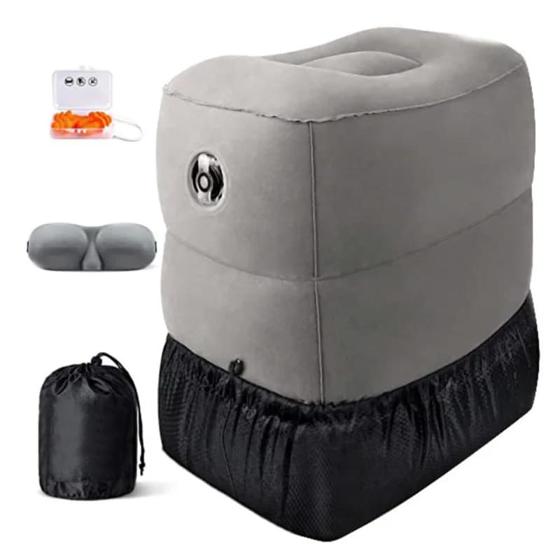 Inflatable Foot Rest For Air Travel Footrest Adjustable Height Foot Pillow With 3D Eye Mask,Earplugs And Portable Drawstring Bag