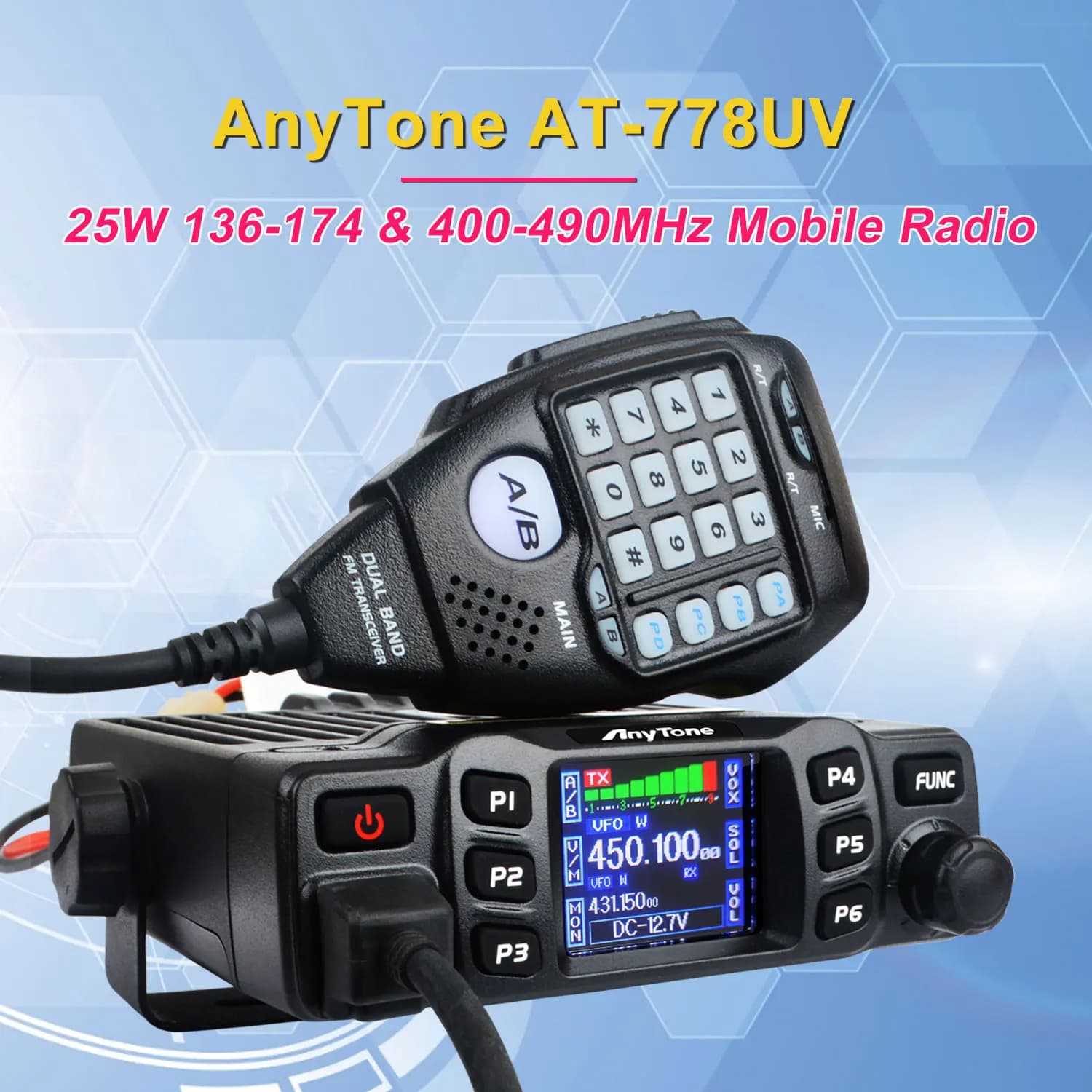 Anytone AT-778UVII GMRS Walkie Talkie Dual Band Analog Mobile Radio 2m 70cm Amateur 25W 136-174&400-490MHz VOX Vehicle Car Radio