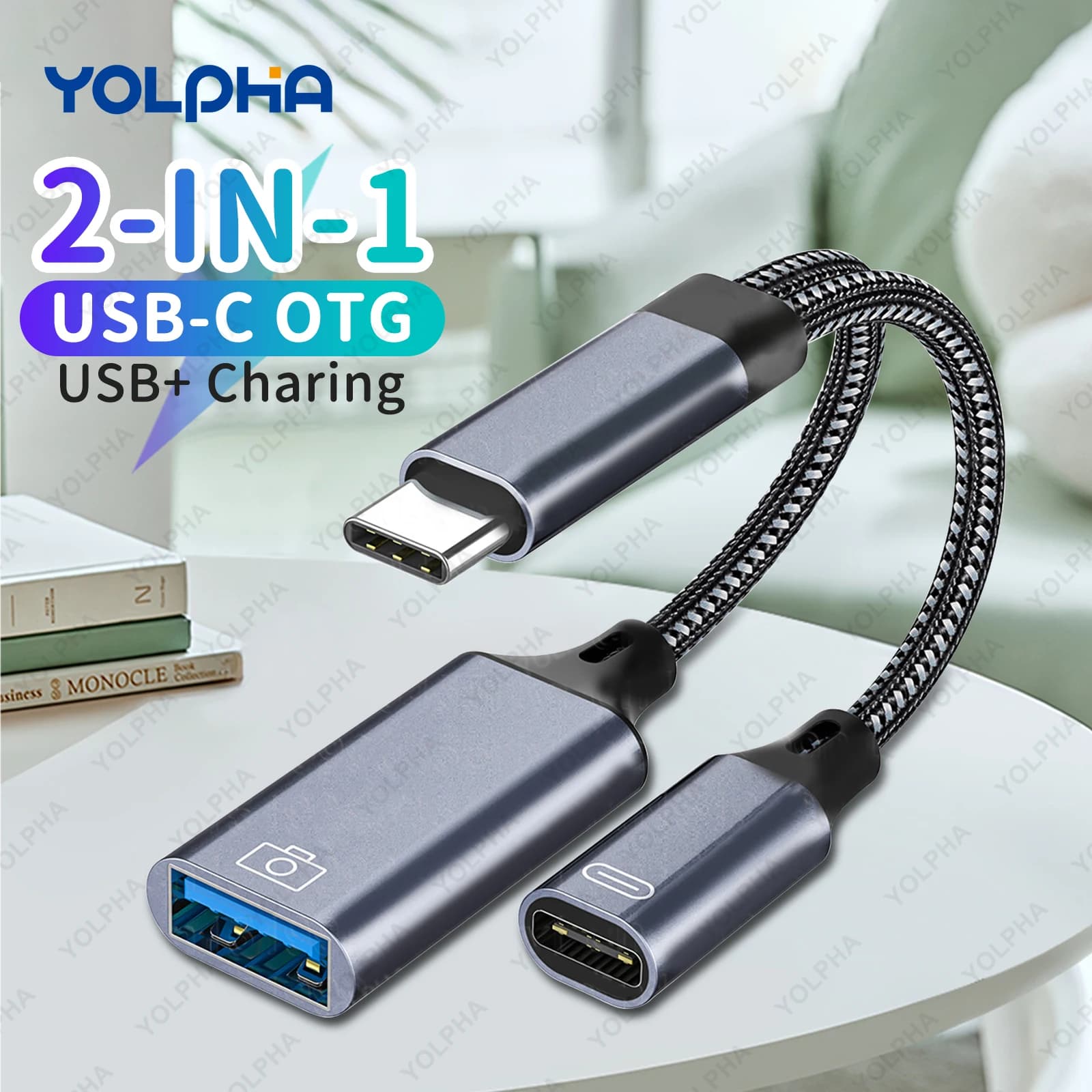 USB C OTG Cable Phone Adapter 2 in 1 Type C to USB A Adapter with PD Charging Port for Samsung Huawei Xiaomi Phone Laptop Tablet