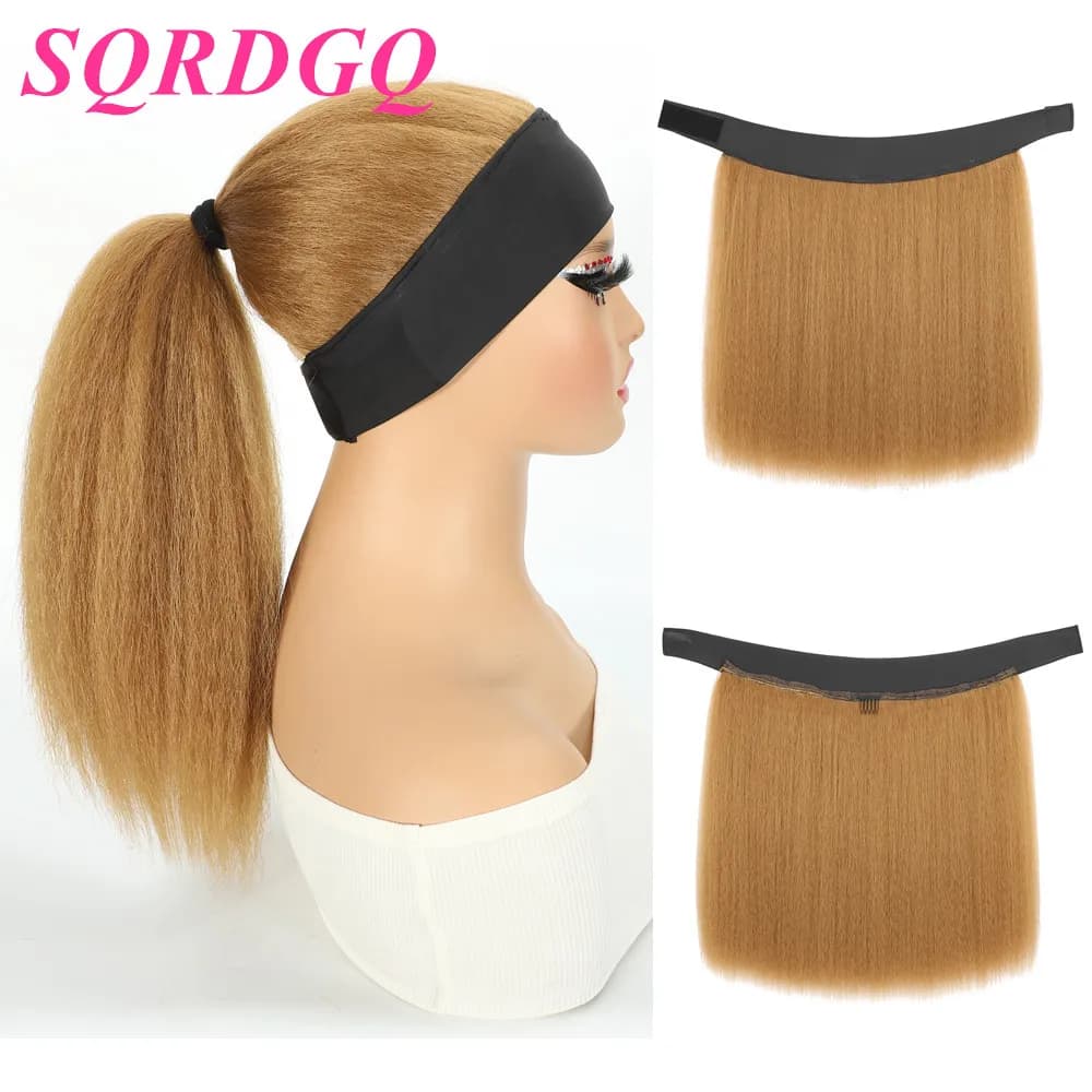 SQRDGQ Synthetic Wig for Women Kinky Straight Half Wig High Temperature Synthetic Hair Wigs Without Cap Lightness and Breathable