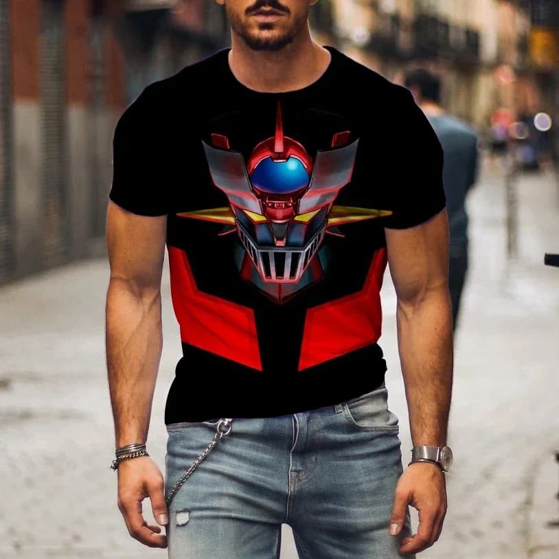 Anime men's T-shirt Mazinger Z robot pattern T-shirt 3D printed street fashion oversized fashionable men's short sleeved shirt