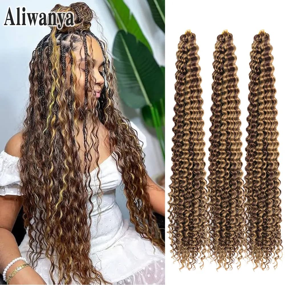 Long Deep Wave Braiding Hair 28 Inch Ocean Wave Crochet Hair Synthetic Deep Curly Crochet Hair Extensions For Black Women