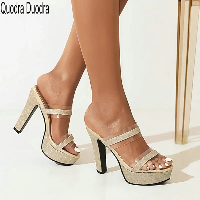 New Shoes Mules Summer Women Shoes Slippers Slip On Open Toe Slides Thick Heels Outdoor Big Size 43 Sexy Platform Sandals