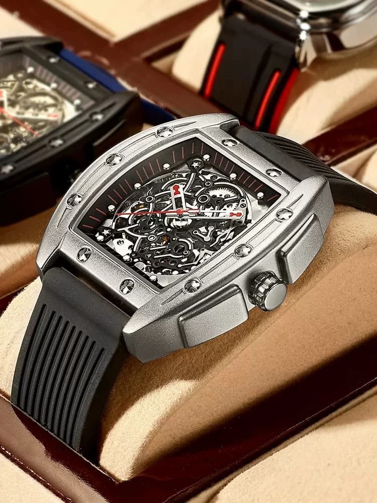 The new AILANG watch men's automatic hollow mechanical famous brand domineering wine barrel-shaped men's watch