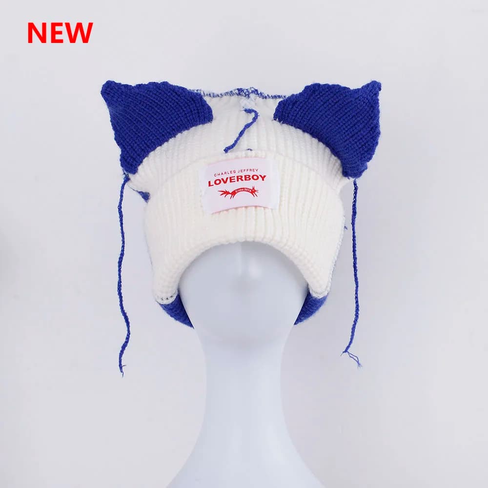 2022 Winter Skullies Cute Women fox Hat Crochet Knitted Hat Costume Beanie Hat Splice color for Women christmas Gift Hip-hop Cap