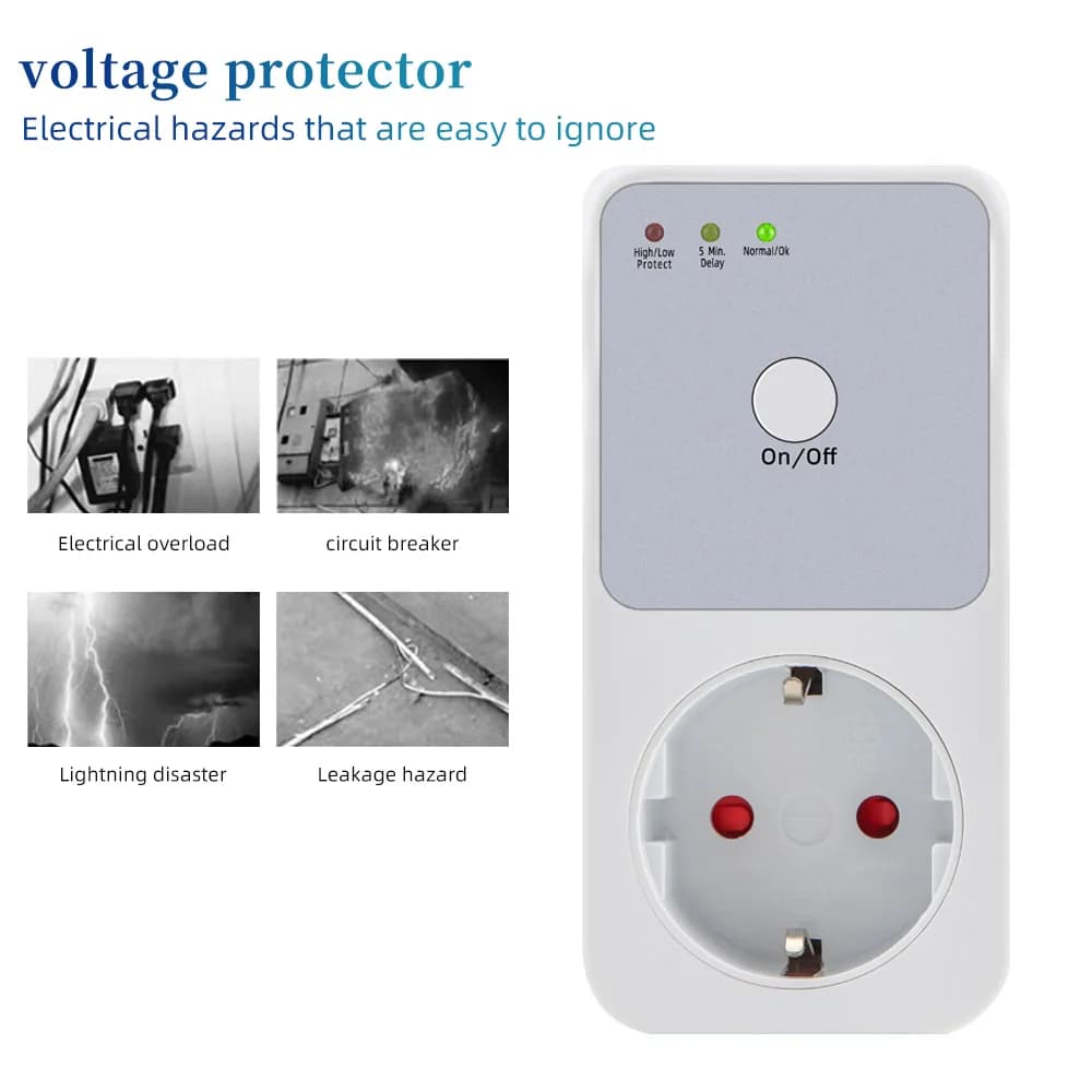 Automatic Voltage Protector Socket Switcher VAC 220V Power Surge Safe Protector EU FR UK US Plug Socket Refrigerator Protect