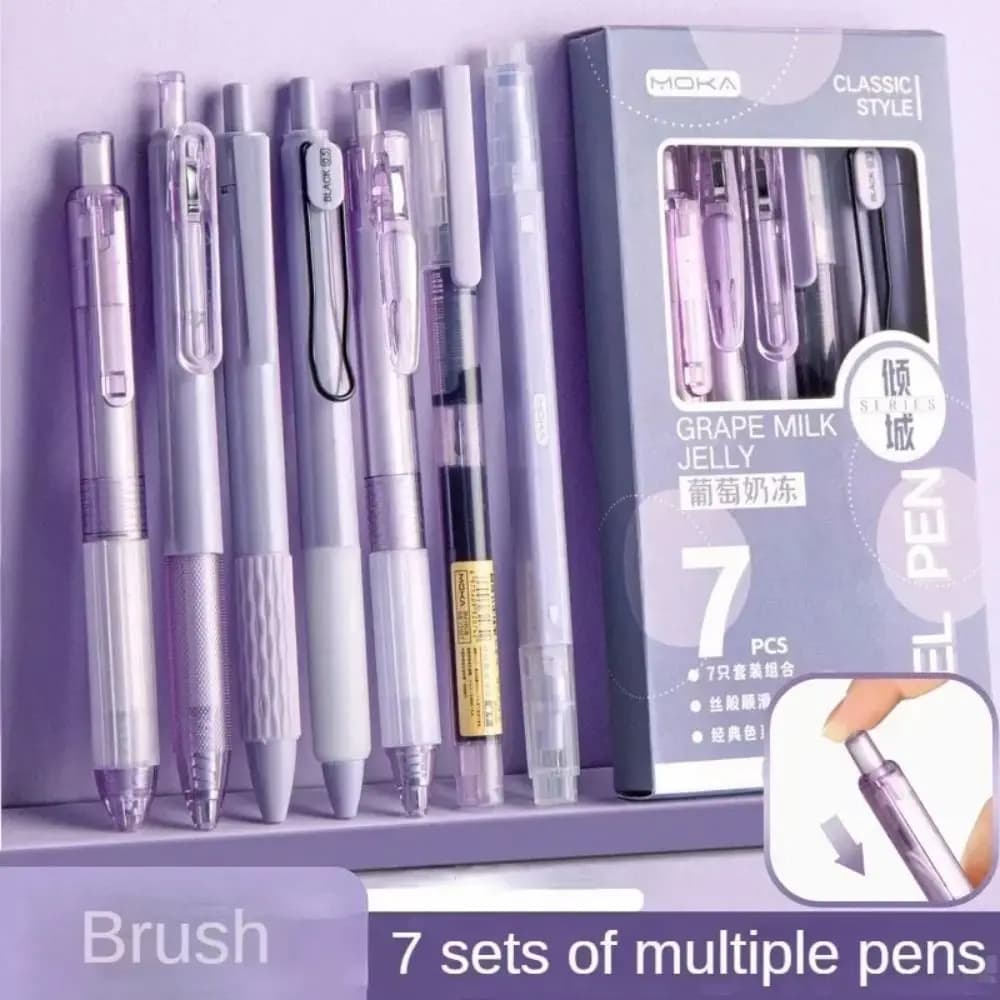 7Pcs Kawaii Pens Quick-Drying Ink Japanese Stationery Highlighter Pen Set Aesthetic School Supplies Ballpoint Pen Back To School