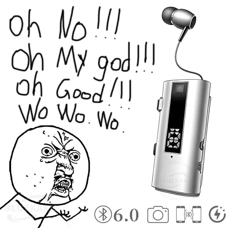 2IN1 Bluetooth 6.0 Lavalier Business Wireless Headset Remote Selfie Camera LED Digital Display With Mic HiFi Music 50h Call 30h